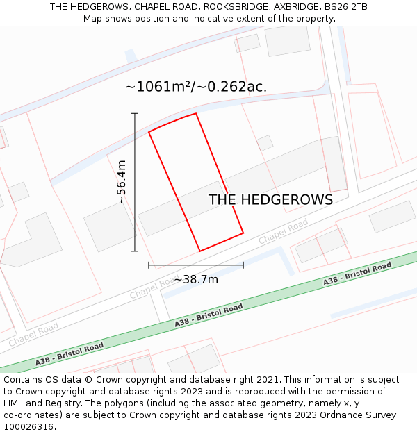 THE HEDGEROWS, CHAPEL ROAD, ROOKSBRIDGE, AXBRIDGE, BS26 2TB: Plot and title map