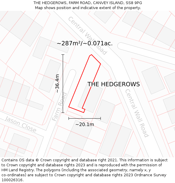 THE HEDGEROWS, FARM ROAD, CANVEY ISLAND, SS8 9PG: Plot and title map