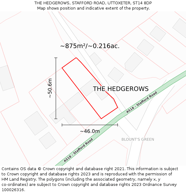 THE HEDGEROWS, STAFFORD ROAD, UTTOXETER, ST14 8DP: Plot and title map