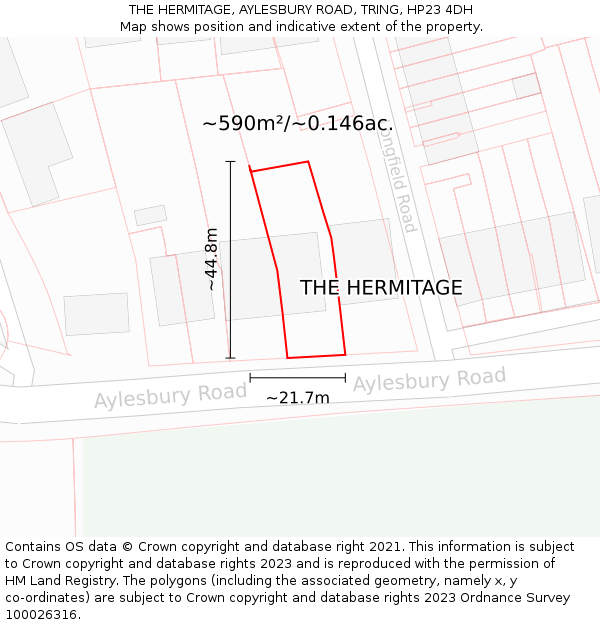 THE HERMITAGE, AYLESBURY ROAD, TRING, HP23 4DH: Plot and title map