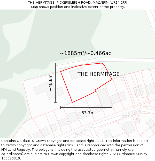 THE HERMITAGE, PICKERSLEIGH ROAD, MALVERN, WR14 2RR: Plot and title map