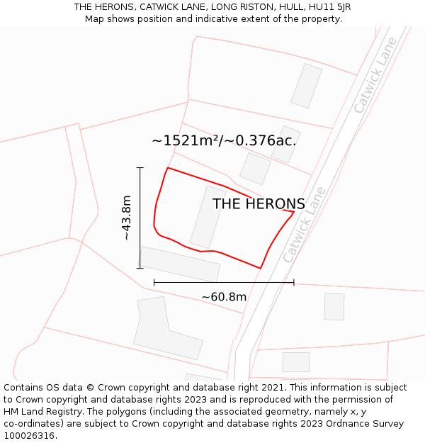 THE HERONS, CATWICK LANE, LONG RISTON, HULL, HU11 5JR: Plot and title map