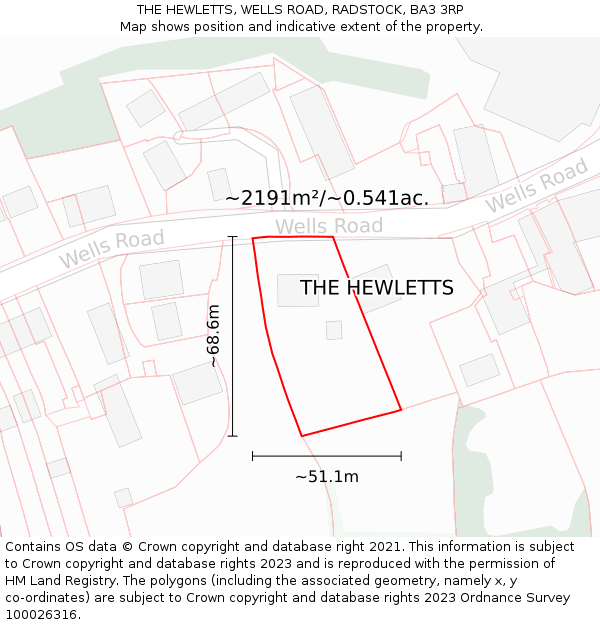 THE HEWLETTS, WELLS ROAD, RADSTOCK, BA3 3RP: Plot and title map