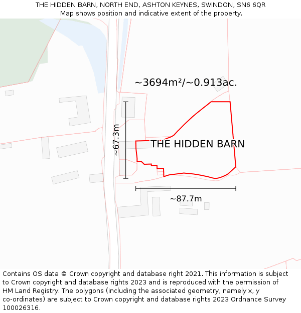 THE HIDDEN BARN, NORTH END, ASHTON KEYNES, SWINDON, SN6 6QR: Plot and title map
