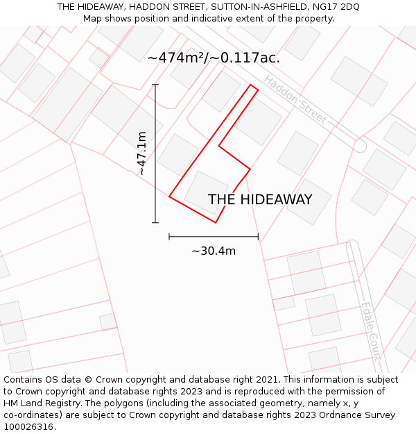 THE HIDEAWAY, HADDON STREET, SUTTON-IN-ASHFIELD, NG17 2DQ: Plot and title map