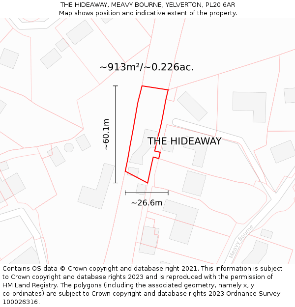 THE HIDEAWAY, MEAVY BOURNE, YELVERTON, PL20 6AR: Plot and title map