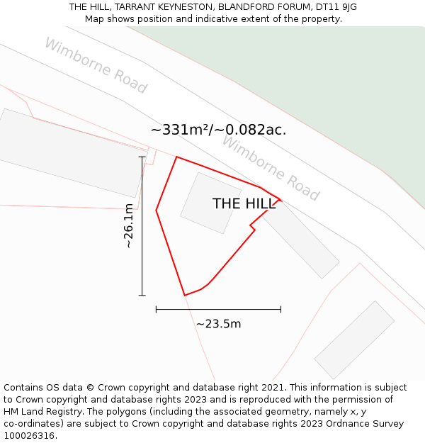 THE HILL, TARRANT KEYNESTON, BLANDFORD FORUM, DT11 9JG: Plot and title map