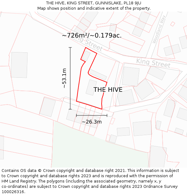 THE HIVE, KING STREET, GUNNISLAKE, PL18 9JU: Plot and title map