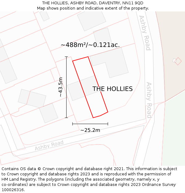 THE HOLLIES, ASHBY ROAD, DAVENTRY, NN11 9QD: Plot and title map