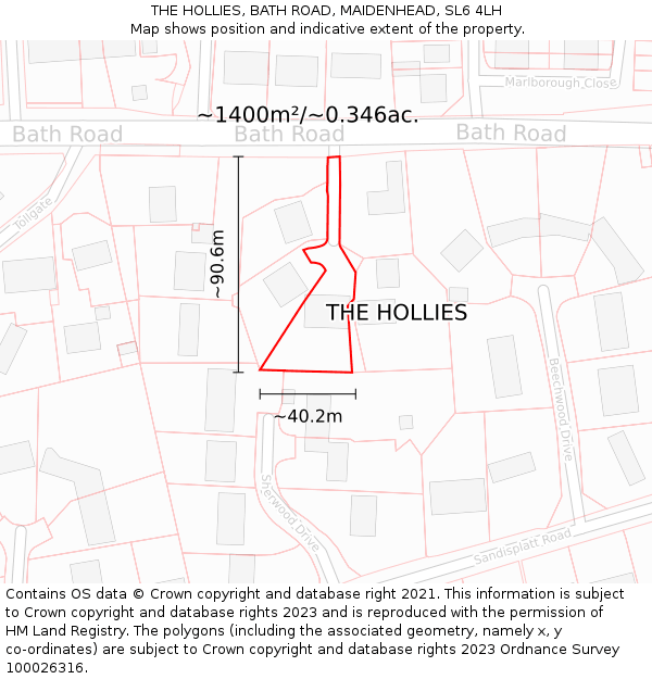 THE HOLLIES, BATH ROAD, MAIDENHEAD, SL6 4LH: Plot and title map
