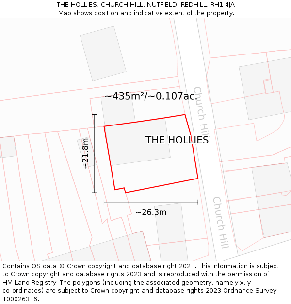 THE HOLLIES, CHURCH HILL, NUTFIELD, REDHILL, RH1 4JA: Plot and title map