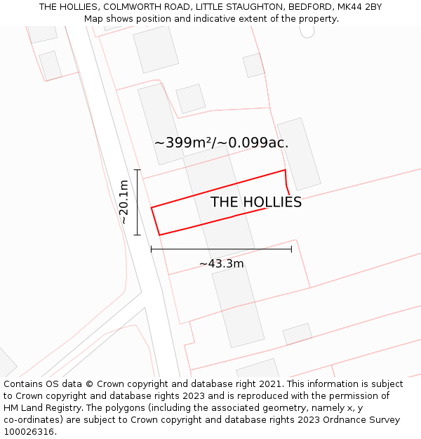 THE HOLLIES, COLMWORTH ROAD, LITTLE STAUGHTON, BEDFORD, MK44 2BY: Plot and title map