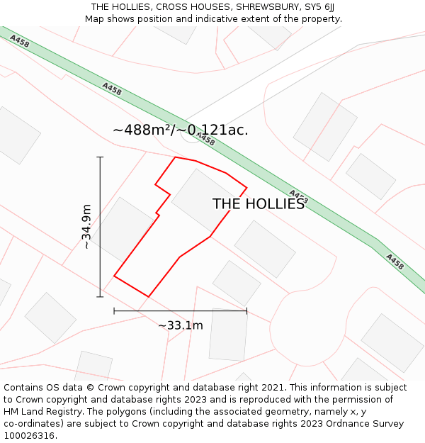 THE HOLLIES, CROSS HOUSES, SHREWSBURY, SY5 6JJ: Plot and title map