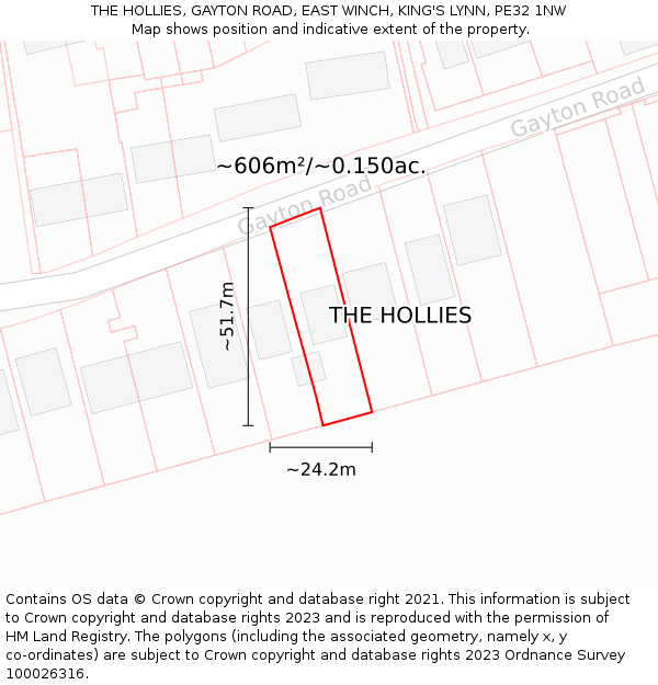 THE HOLLIES, GAYTON ROAD, EAST WINCH, KING'S LYNN, PE32 1NW: Plot and title map