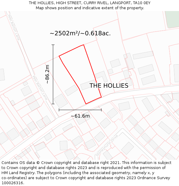 THE HOLLIES, HIGH STREET, CURRY RIVEL, LANGPORT, TA10 0EY: Plot and title map