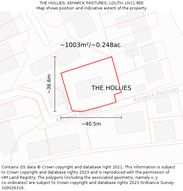 THE HOLLIES, KENWICK PASTURES, LOUTH, LN11 8EE: Plot and title map