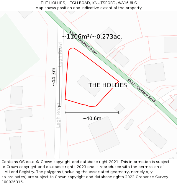 THE HOLLIES, LEGH ROAD, KNUTSFORD, WA16 8LS: Plot and title map