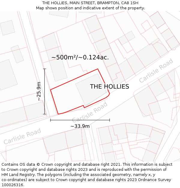 THE HOLLIES, MAIN STREET, BRAMPTON, CA8 1SH: Plot and title map