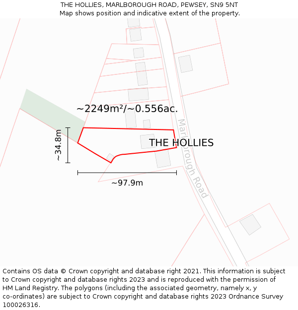 THE HOLLIES, MARLBOROUGH ROAD, PEWSEY, SN9 5NT: Plot and title map