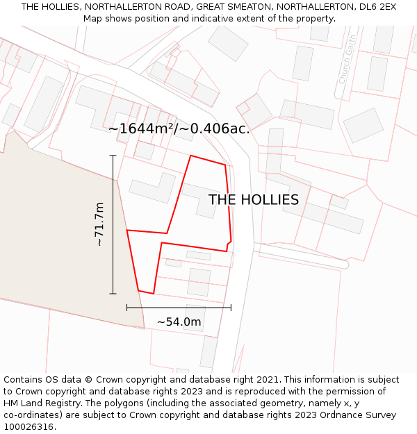 THE HOLLIES, NORTHALLERTON ROAD, GREAT SMEATON, NORTHALLERTON, DL6 2EX: Plot and title map