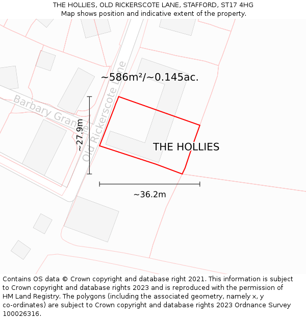 THE HOLLIES, OLD RICKERSCOTE LANE, STAFFORD, ST17 4HG: Plot and title map