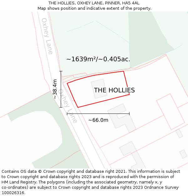 THE HOLLIES, OXHEY LANE, PINNER, HA5 4AL: Plot and title map