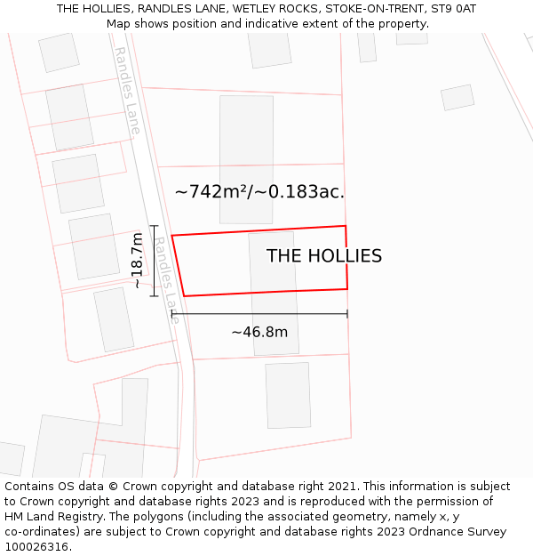 THE HOLLIES, RANDLES LANE, WETLEY ROCKS, STOKE-ON-TRENT, ST9 0AT: Plot and title map