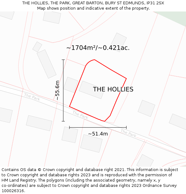 THE HOLLIES, THE PARK, GREAT BARTON, BURY ST EDMUNDS, IP31 2SX: Plot and title map