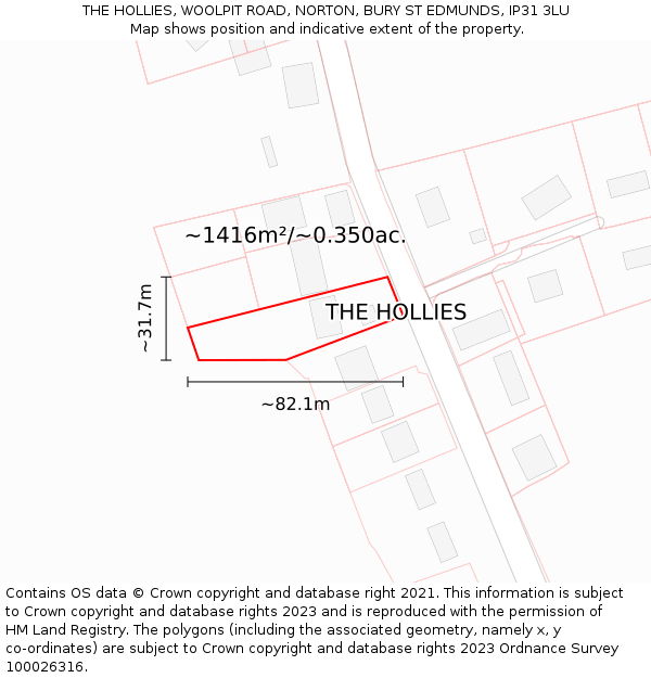 THE HOLLIES, WOOLPIT ROAD, NORTON, BURY ST EDMUNDS, IP31 3LU: Plot and title map