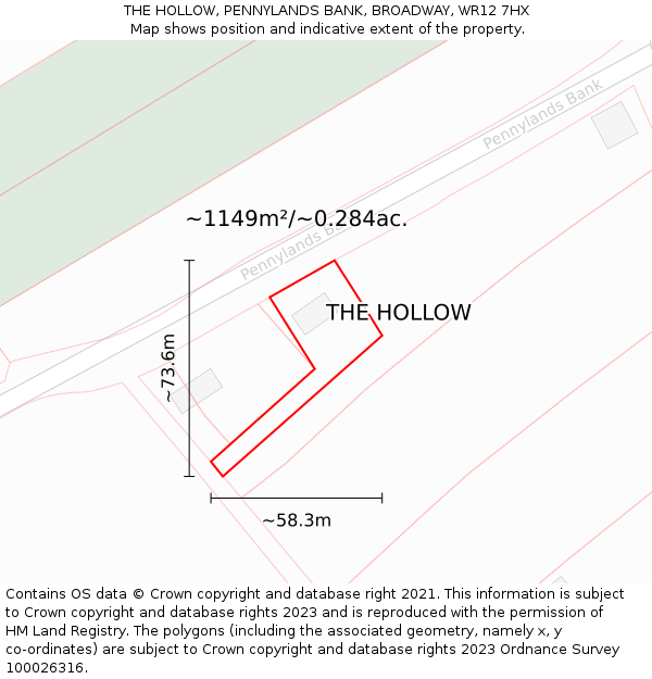 THE HOLLOW, PENNYLANDS BANK, BROADWAY, WR12 7HX: Plot and title map