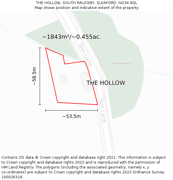 THE HOLLOW, SOUTH RAUCEBY, SLEAFORD, NG34 8QL: Plot and title map