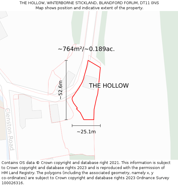 THE HOLLOW, WINTERBORNE STICKLAND, BLANDFORD FORUM, DT11 0NS: Plot and title map