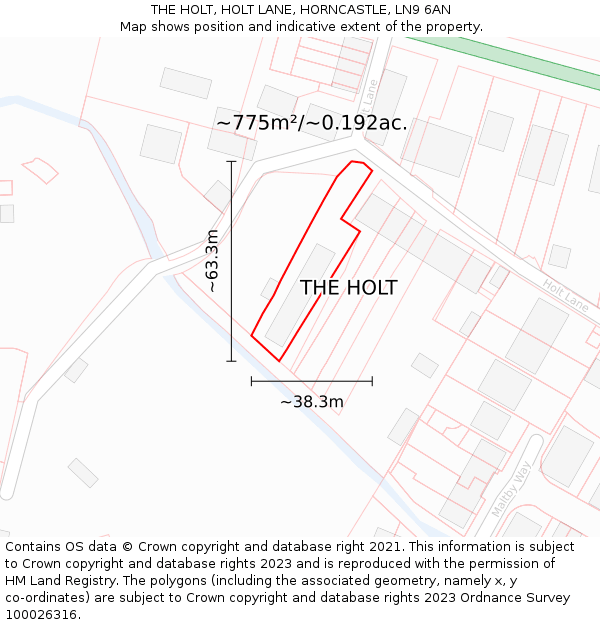 THE HOLT, HOLT LANE, HORNCASTLE, LN9 6AN: Plot and title map