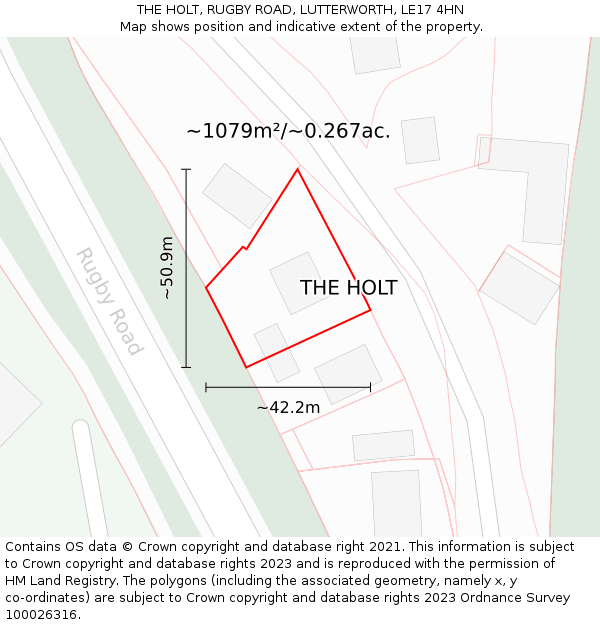 THE HOLT, RUGBY ROAD, LUTTERWORTH, LE17 4HN: Plot and title map
