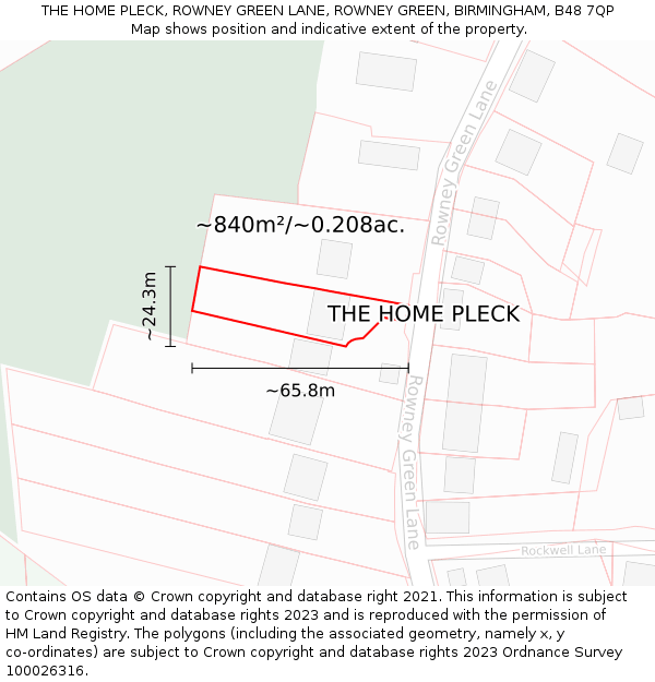 THE HOME PLECK, ROWNEY GREEN LANE, ROWNEY GREEN, BIRMINGHAM, B48 7QP: Plot and title map