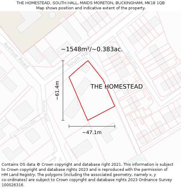THE HOMESTEAD, SOUTH HALL, MAIDS MORETON, BUCKINGHAM, MK18 1QB: Plot and title map