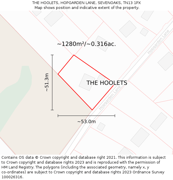 THE HOOLETS, HOPGARDEN LANE, SEVENOAKS, TN13 1PX: Plot and title map