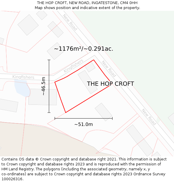 THE HOP CROFT, NEW ROAD, INGATESTONE, CM4 0HH: Plot and title map