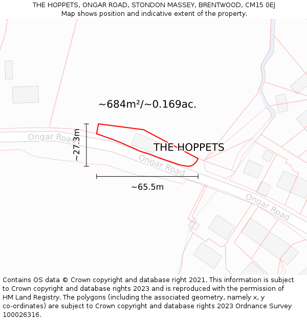 THE HOPPETS, ONGAR ROAD, STONDON MASSEY, BRENTWOOD, CM15 0EJ: Plot and title map