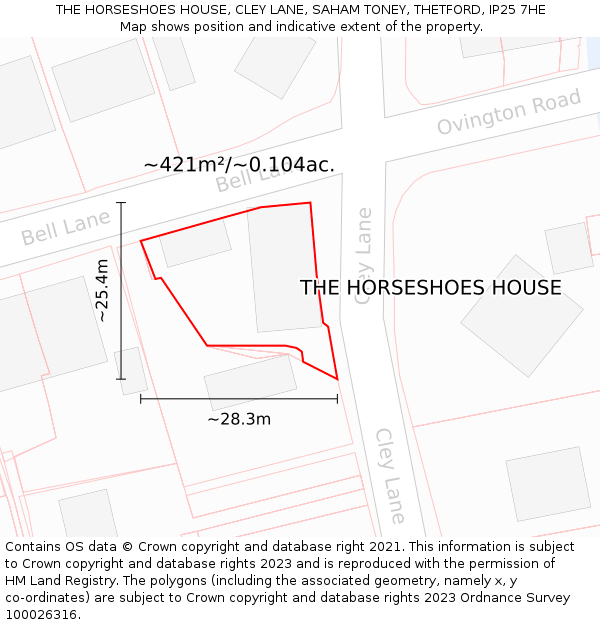 THE HORSESHOES HOUSE, CLEY LANE, SAHAM TONEY, THETFORD, IP25 7HE: Plot and title map