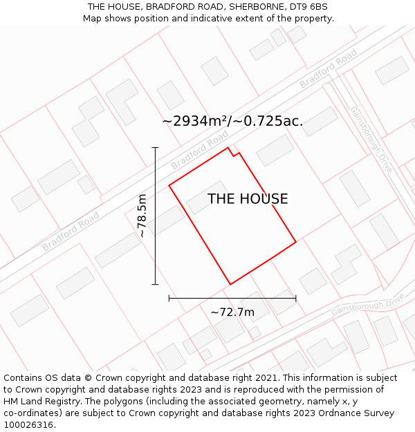 THE HOUSE, BRADFORD ROAD, SHERBORNE, DT9 6BS: Plot and title map