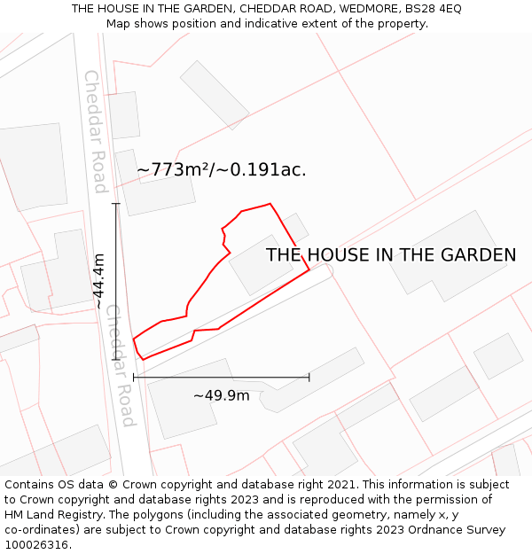 THE HOUSE IN THE GARDEN, CHEDDAR ROAD, WEDMORE, BS28 4EQ: Plot and title map