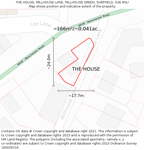 THE HOUSE, MILLHOUSE LANE, MILLHOUSE GREEN, SHEFFIELD, S36 9NU: Plot and title map
