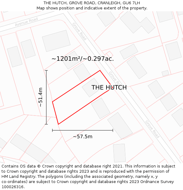 THE HUTCH, GROVE ROAD, CRANLEIGH, GU6 7LH: Plot and title map