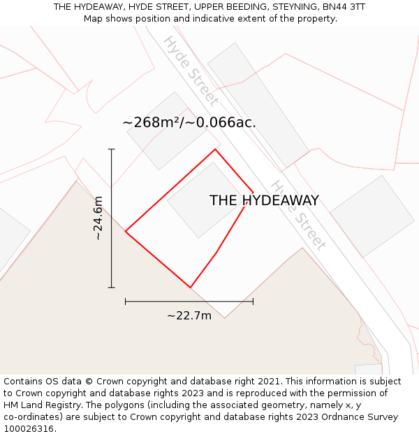 THE HYDEAWAY, HYDE STREET, UPPER BEEDING, STEYNING, BN44 3TT: Plot and title map