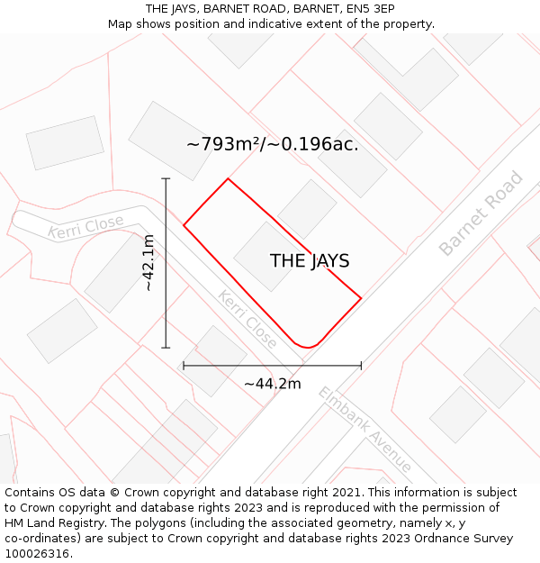THE JAYS, BARNET ROAD, BARNET, EN5 3EP: Plot and title map