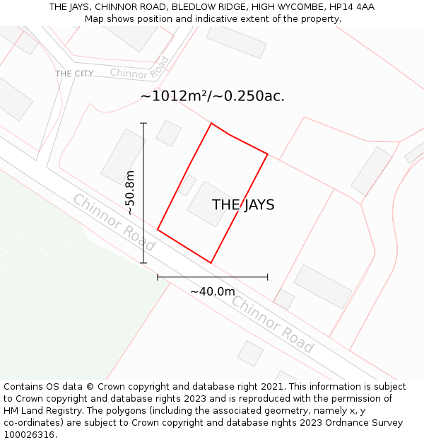 THE JAYS, CHINNOR ROAD, BLEDLOW RIDGE, HIGH WYCOMBE, HP14 4AA: Plot and title map