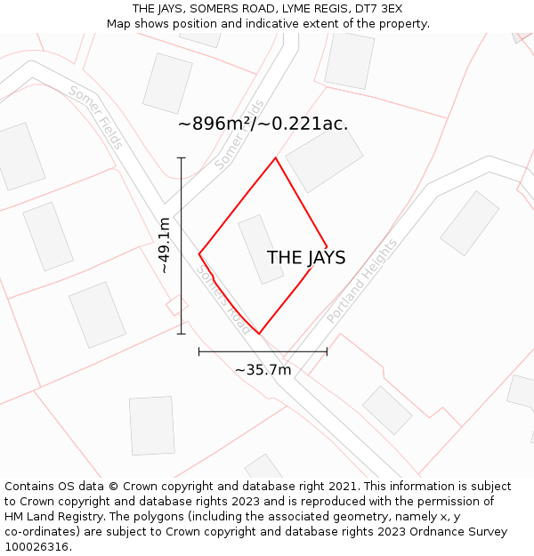 THE JAYS, SOMERS ROAD, LYME REGIS, DT7 3EX: Plot and title map