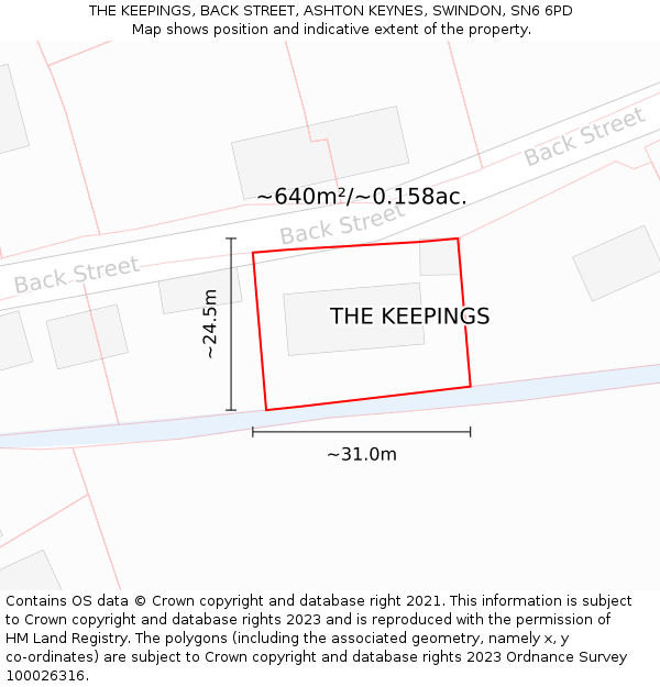 THE KEEPINGS, BACK STREET, ASHTON KEYNES, SWINDON, SN6 6PD: Plot and title map
