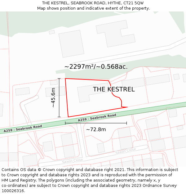 THE KESTREL, SEABROOK ROAD, HYTHE, CT21 5QW: Plot and title map